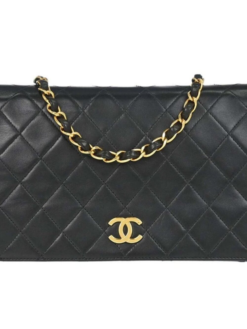 Chanel Black Lambskin Pushlock Small Full Flap Shoulder Bag 197349
